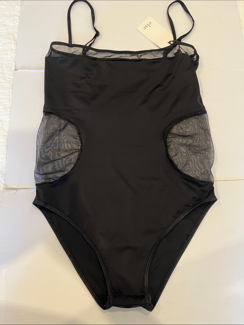 Black Mesh-Trim Body Suit One-Piece
